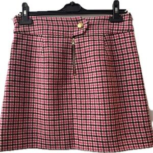 J Crew Pink Berry Houndstooth A-line Mini Skirt